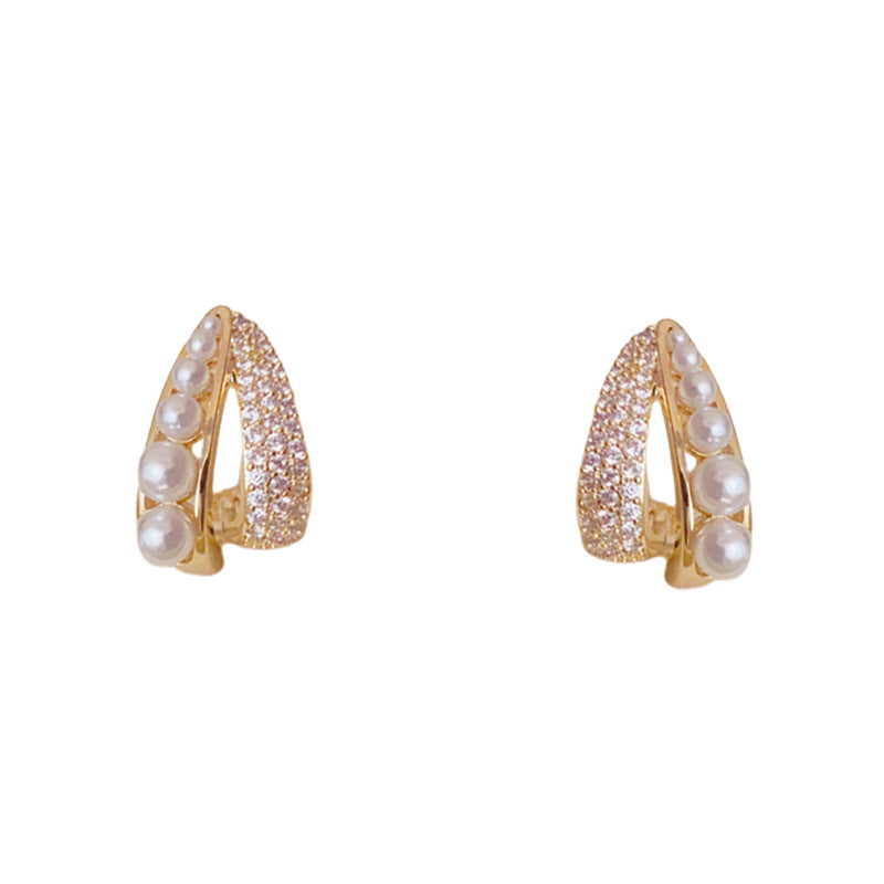 Luxury Pearl Double-Layer Teardrop Stud Earrings – Elegant Design