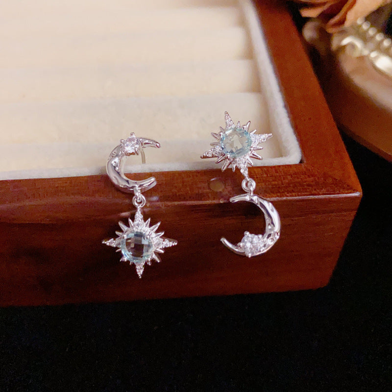 Luxury Asymmetric Star-Moon Tassel Drop Earrings – S925 Silver Needle