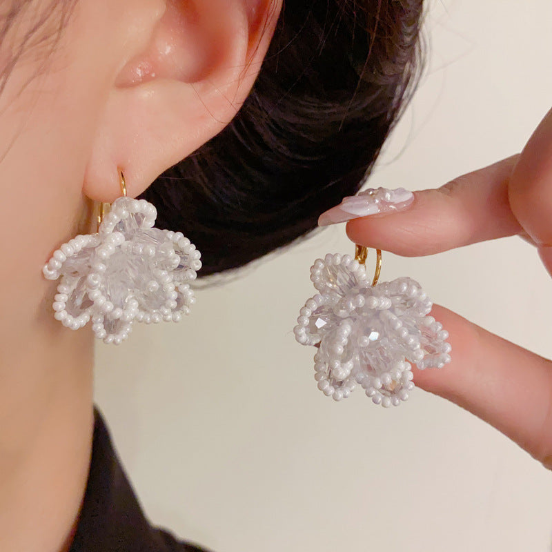 14K Gold Luxury Beaded Petal Ear Cuff Earrings – Elegant Design