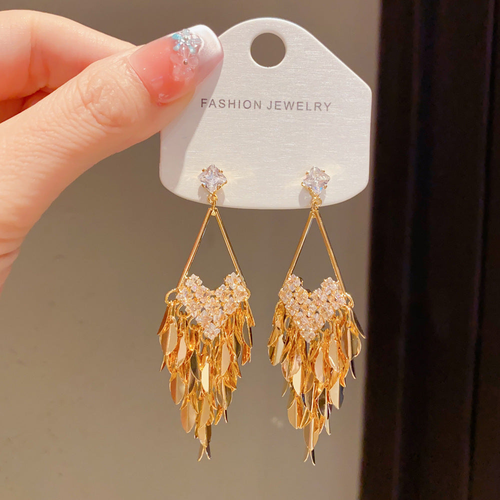 Eaioncol Wheat CZ Tassel Drop Earrings 14K Gold & Silver Plated