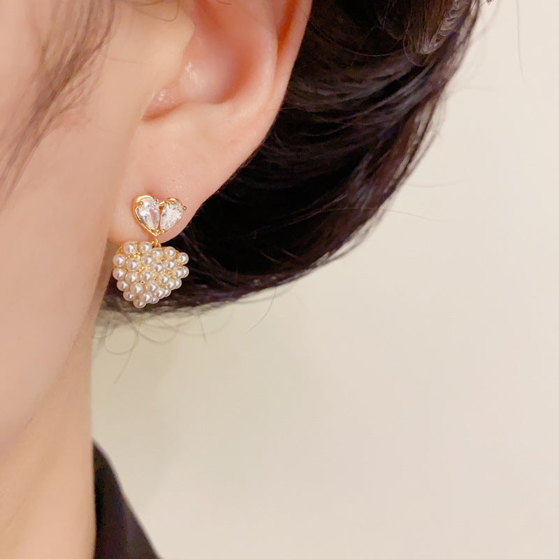 14K Gold-Plated Pearl Heart Drop Earrings – Elegant Minimalist Design