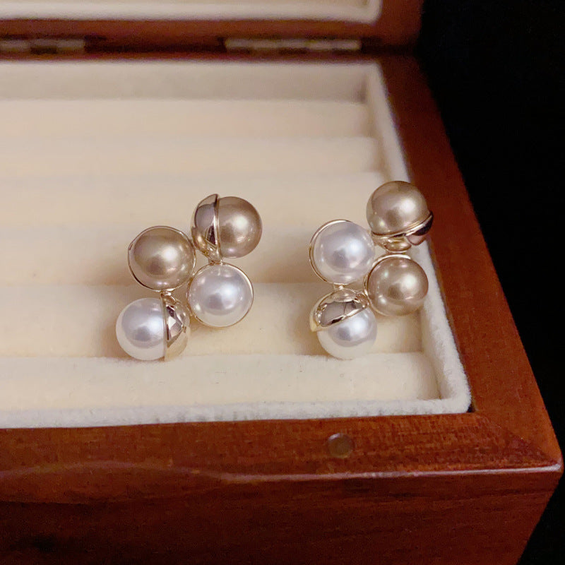 14K Gold-Plated Color-Block Irregular Pearl Earrings - Elegant Design