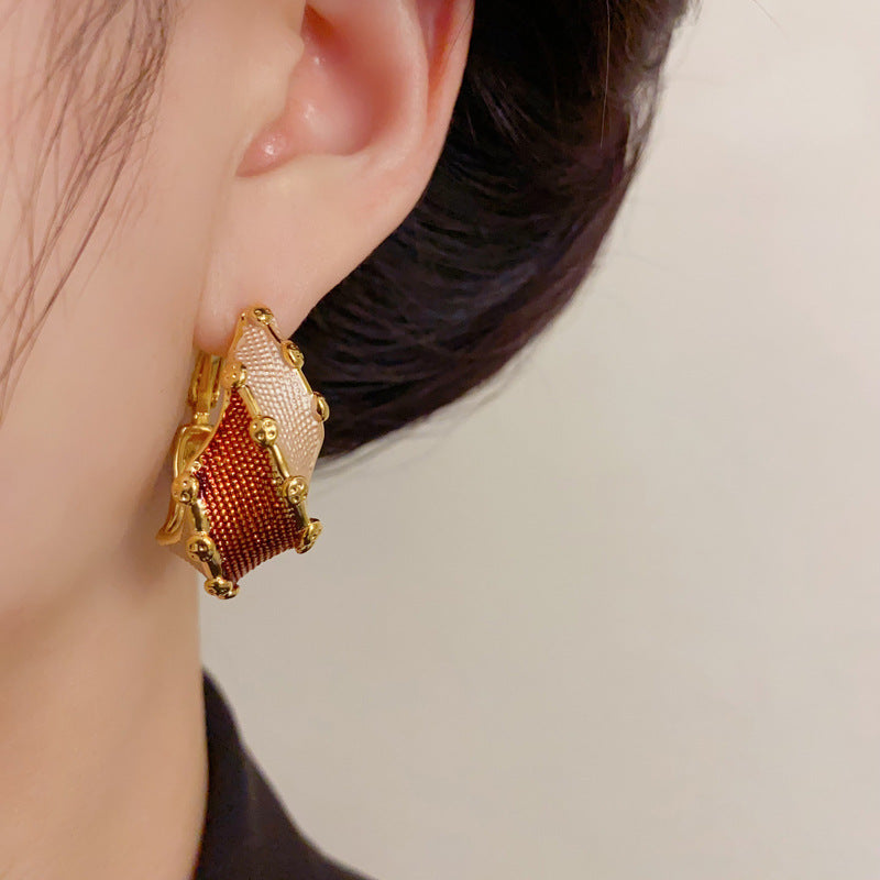 Luxury Polka-Dot Twisted Color-Block Hoop Earrings – Retro Design