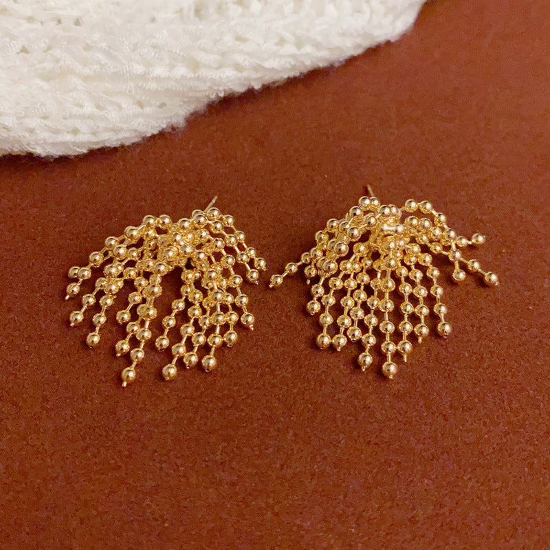 14K Gold-Plated Firework Tassel Drop Earrings – Bold Geometric Design