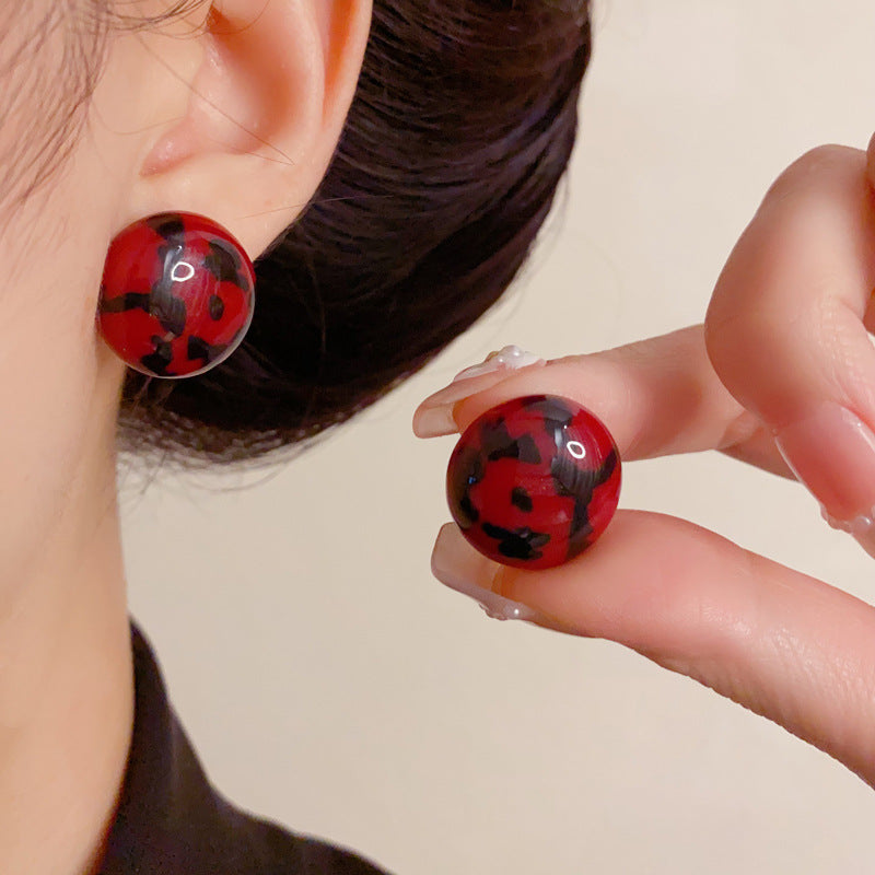 Luxury Red Leopard Round Ring Stud Earrings – Geometric Design