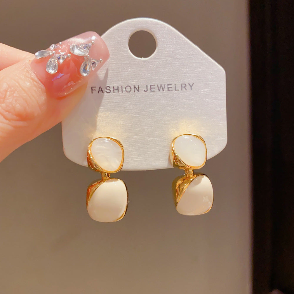 Eaioncol Geometric Enamel Drop Earrings White Red