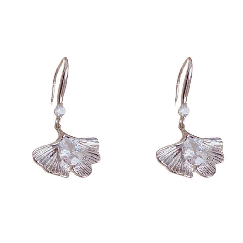 Eaioncol Ginkgo Leaf CZ Ear Hooks Gold Silver