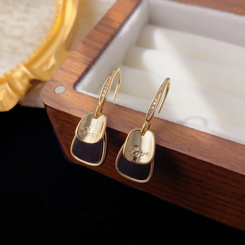 Luxury Metal Letter Square Drop Earrings – Geometric Design