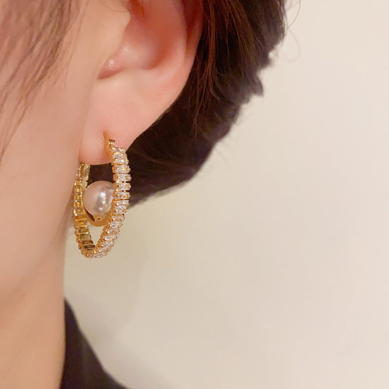 14K Gold-Plated Zircon Chain Tassel Hoop Earrings -Elegant Chic Design