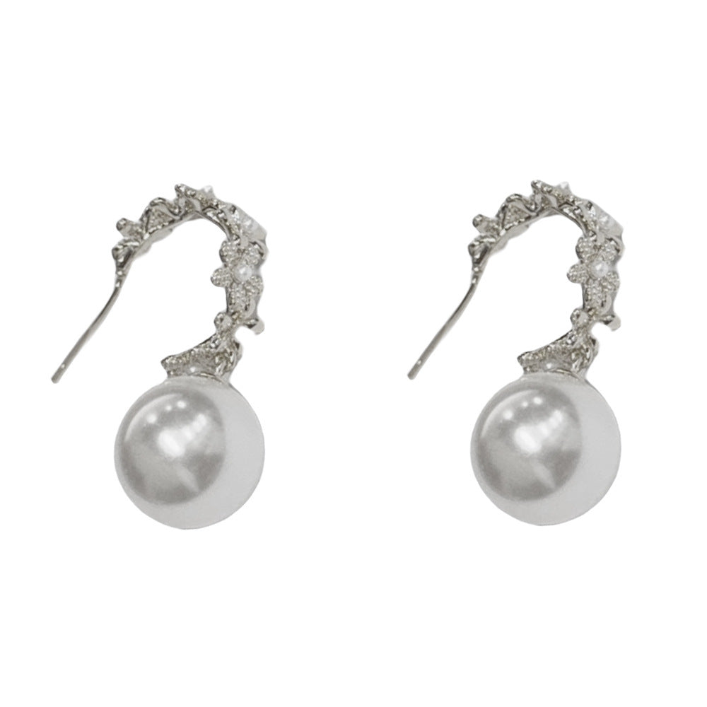 Eaioncol Metal Petal Pearl Drop Earrings Gold Silver