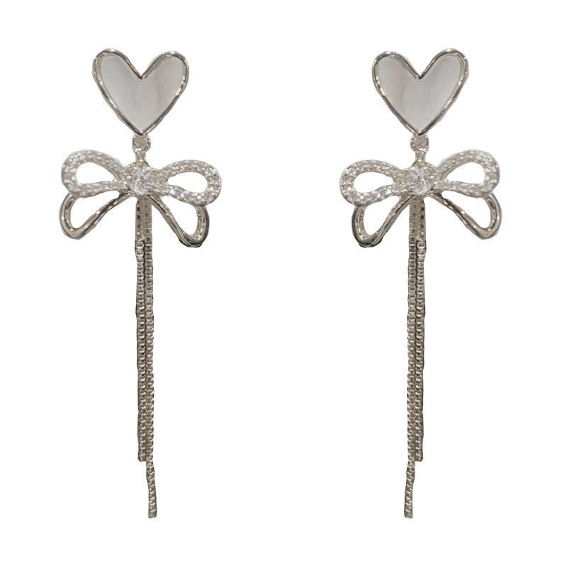 Eaioncol Shell Heart Bow Tassel Drop Earrings Gold Silver