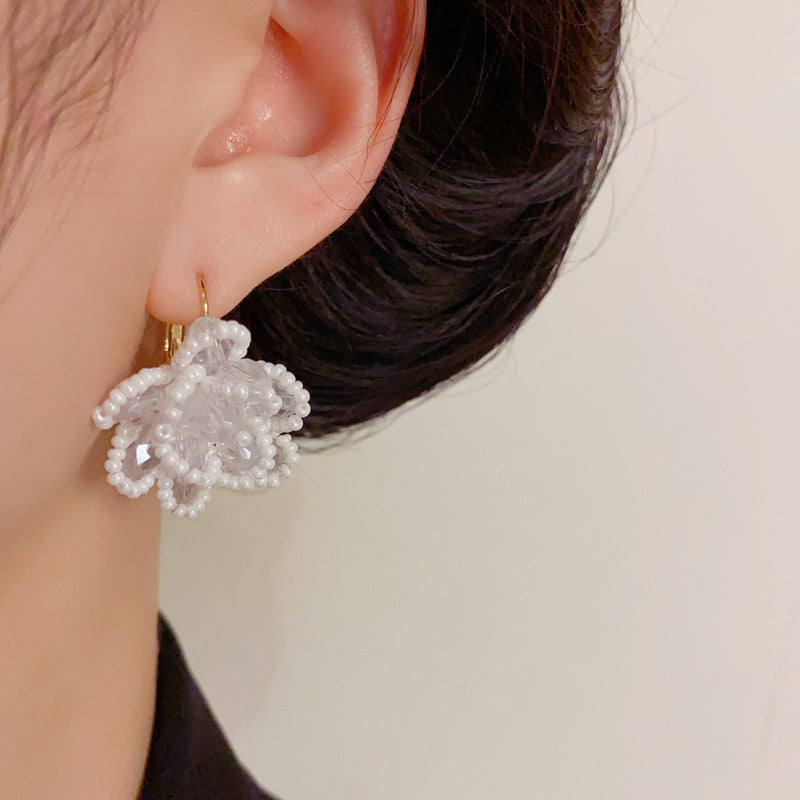 14K Gold Luxury Beaded Petal Ear Cuff Earrings – Elegant Design