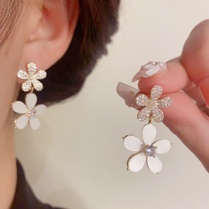 14K Gold-Plated Zircon Flower Drop Earrings - Chic Floral Elegance