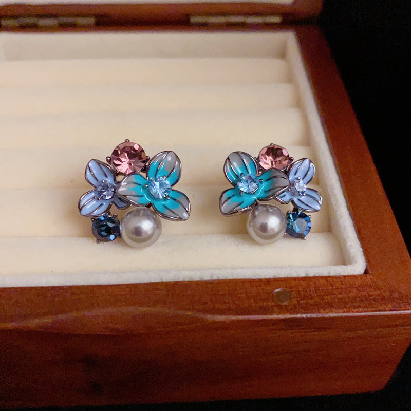 S925 Silver Gradient Petal Pearl Earrings - Vintage Minimalist Design