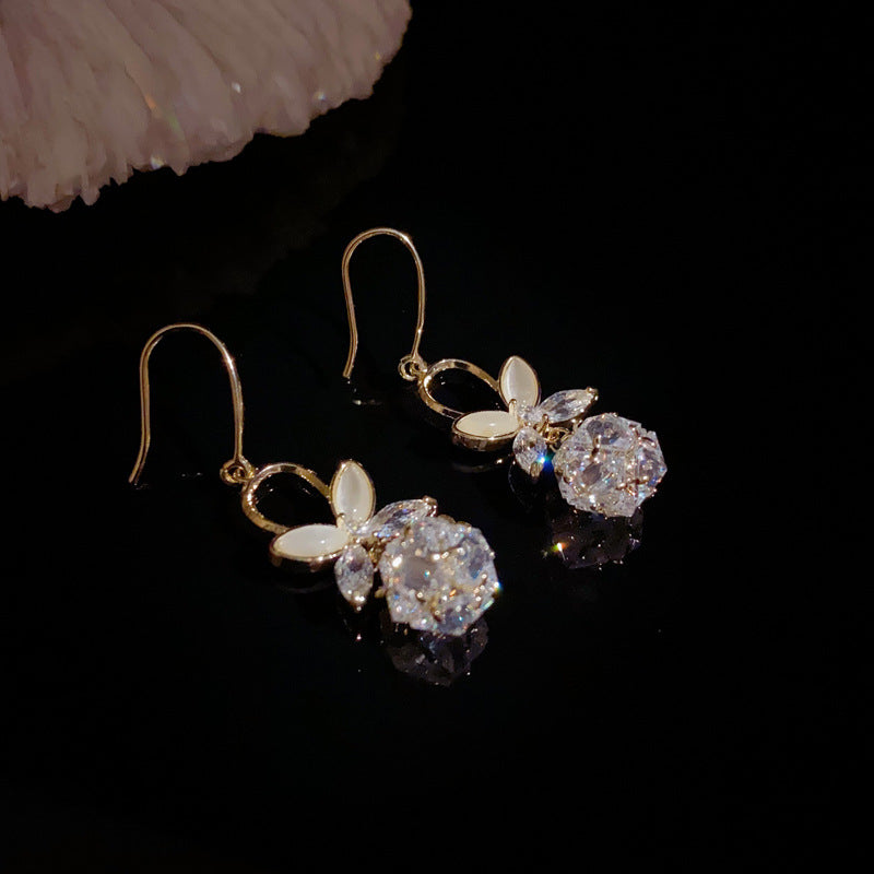 14K Gold-Plated Petal Diamond Bead Drop Earrings-Elegant Floral Design