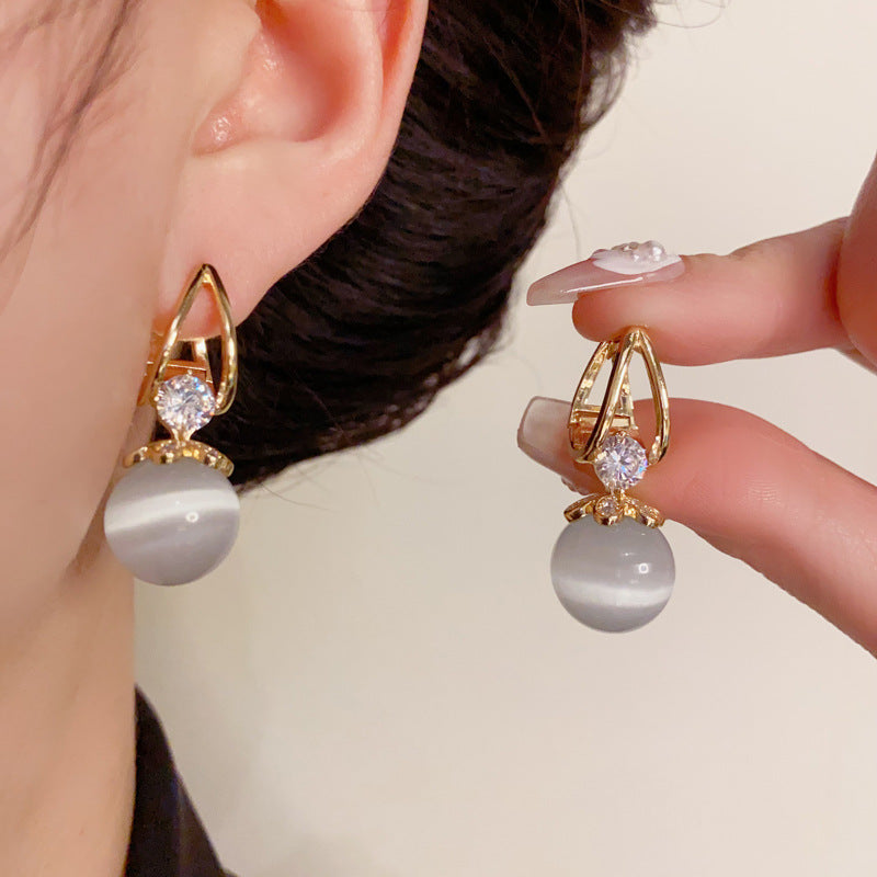 14K Gold Cat Eye Sphere Earrings - Chic Elegance Design