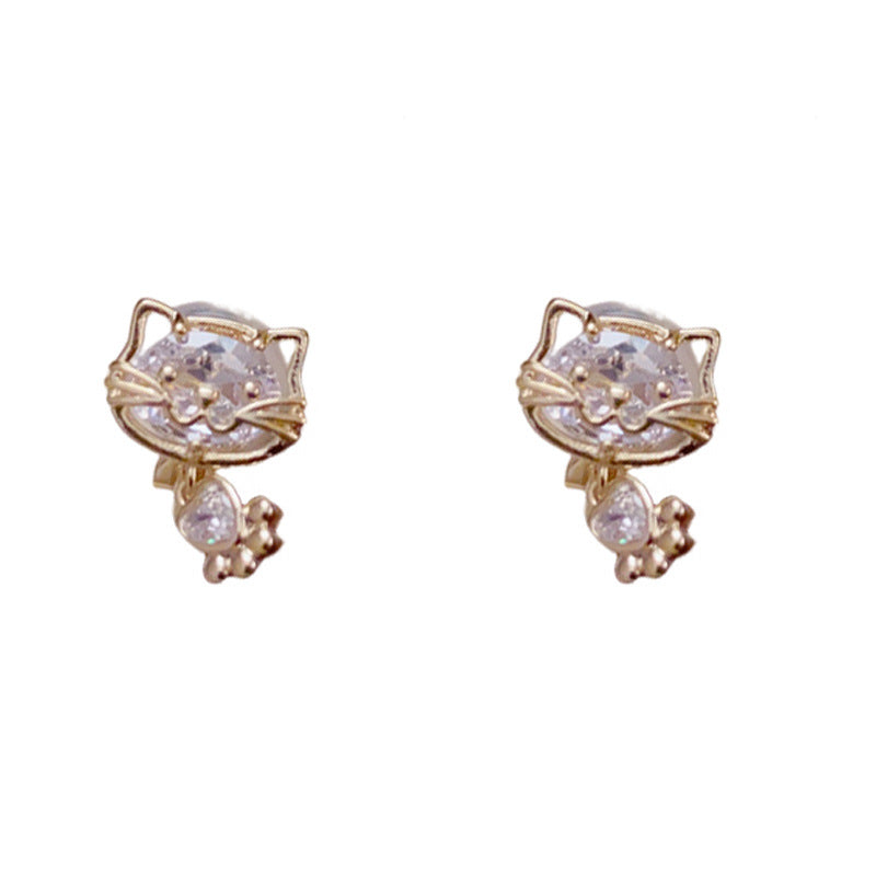14K Gold-Plated Cute Cat & Paw Clip-On Earrings – No Piercing Needed