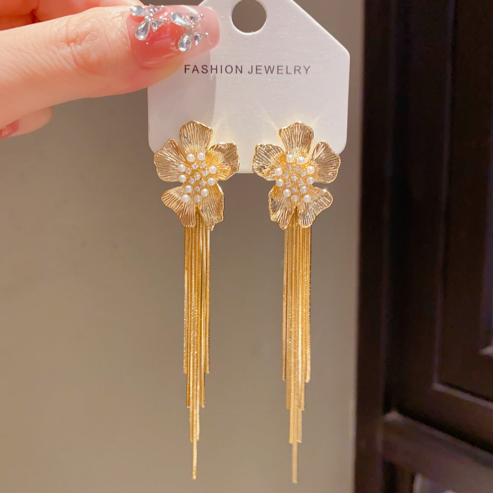 Eaioncol Floral Petal Tassel Drop Earrings 14K Gold Plated