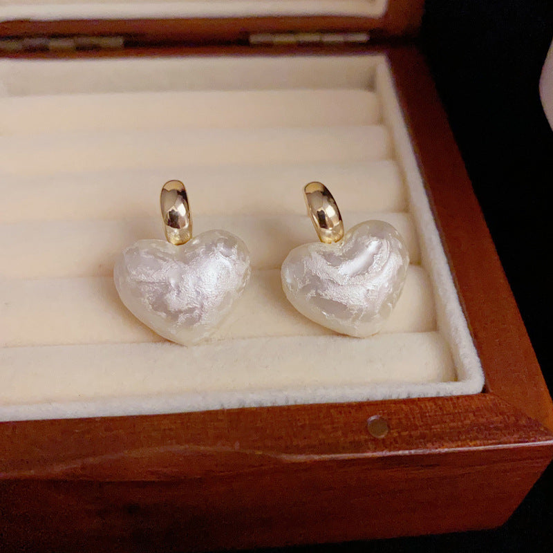 14K Gold-Plated Heart Cotton Pearl Earrings - Simple Elegance Design