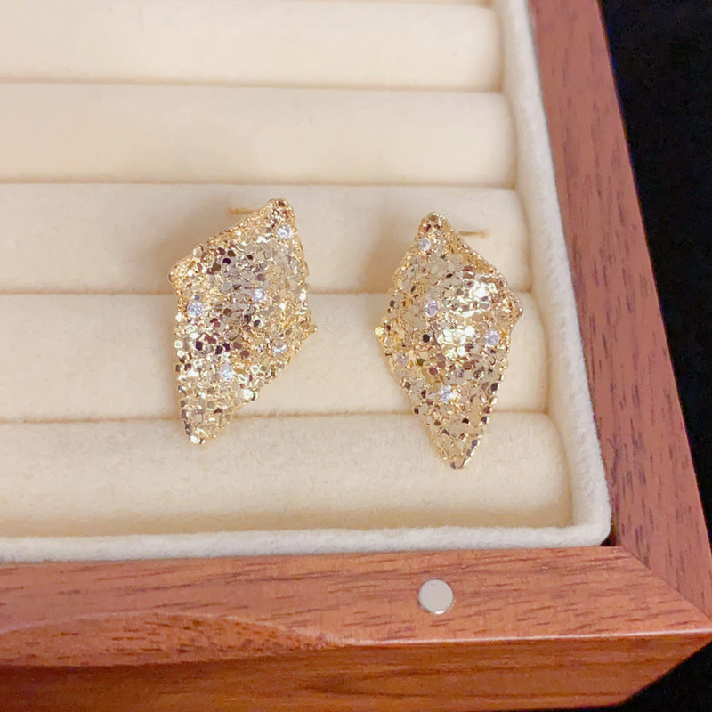 Eaioncol Geometric Irregular Rhombus Stud Earrings Gold
