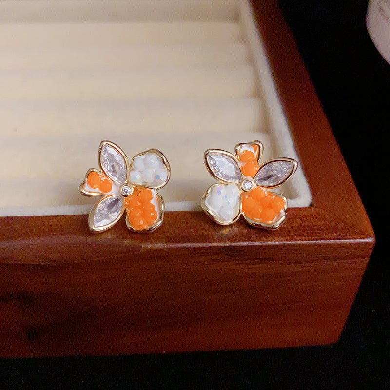 14K Gold-Plated Colorful Crystal Flower Stud Earrings – Fresh Design