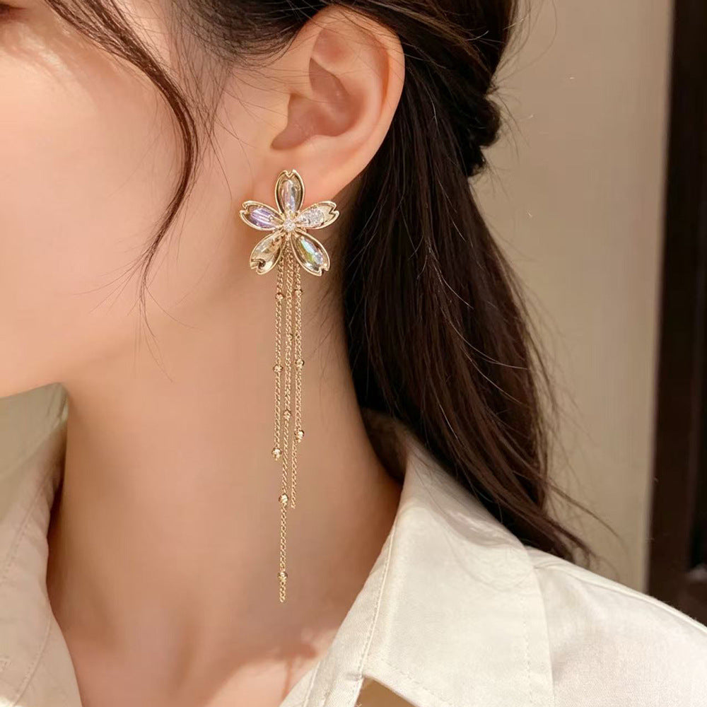 Eaioncol Bronze Petal Tassel Drop Earrings Gold