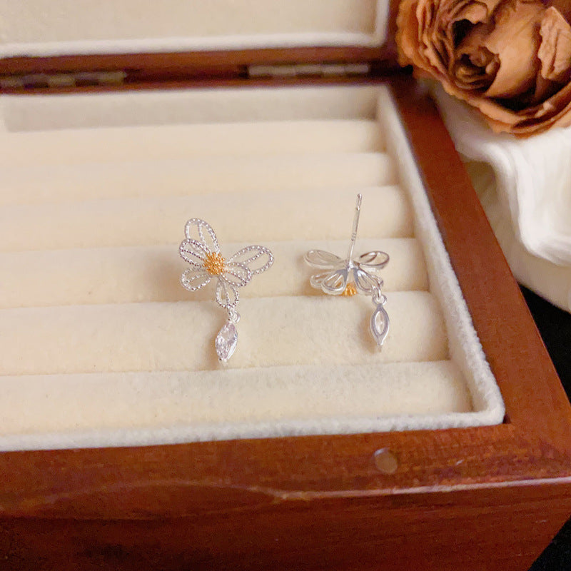 Luxury Hollow Butterfly & Droplet Drop Sliver Earrings– Elegant Design