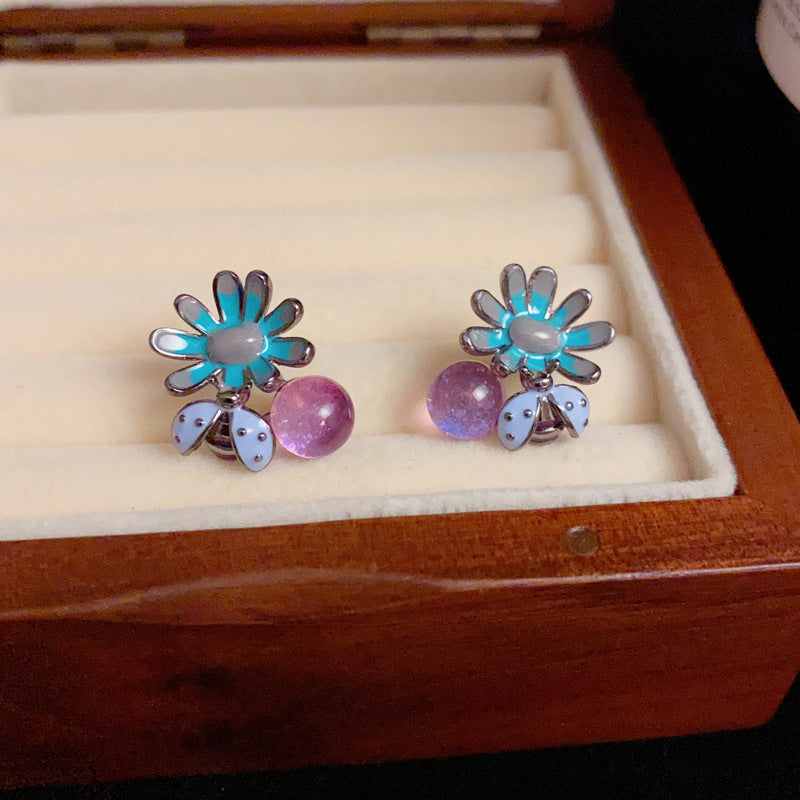 14K Gold-Plated Bee Petal Purple Bead Earrings -Vintage Elegant Design