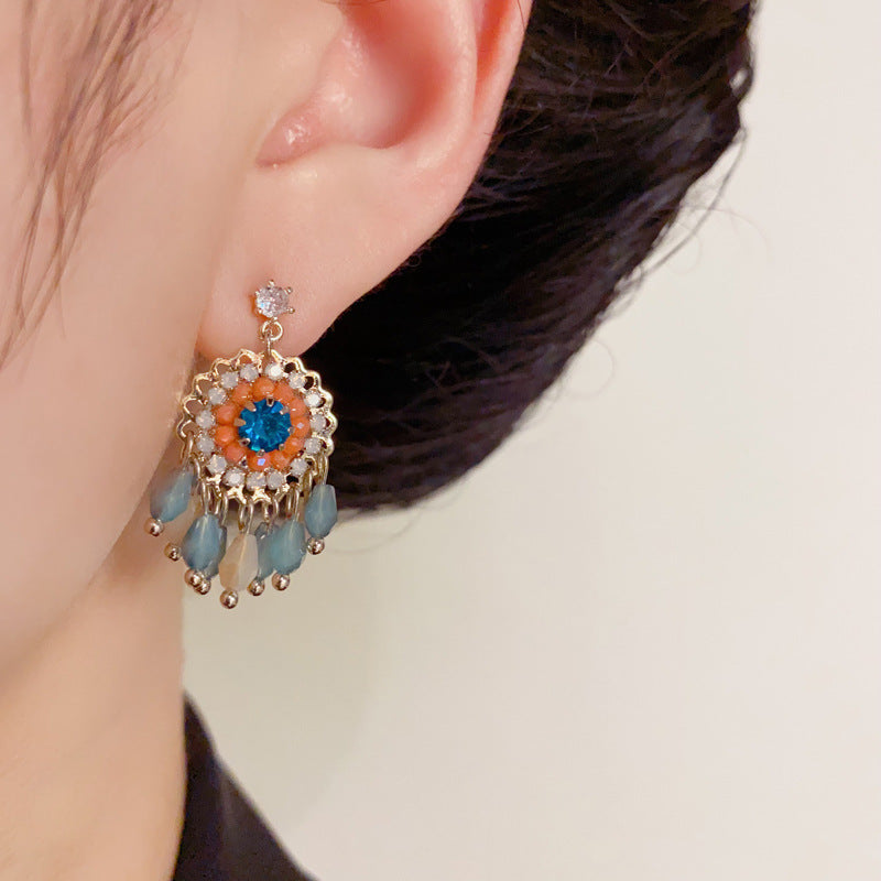 Luxury Zircon Round Crystal Tassel Drop Earrings – Geometric Design