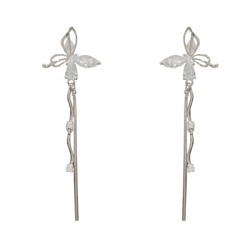 14K Gold-Plated Hollow Butterfly Tassel Earrings - Elegant Design