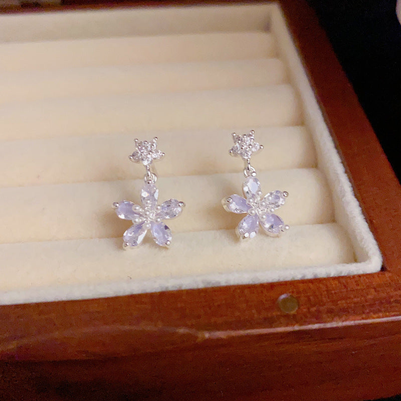 14K Gold S925 Needle Purple Zircon Flower Stud Earrings–Elegant Design