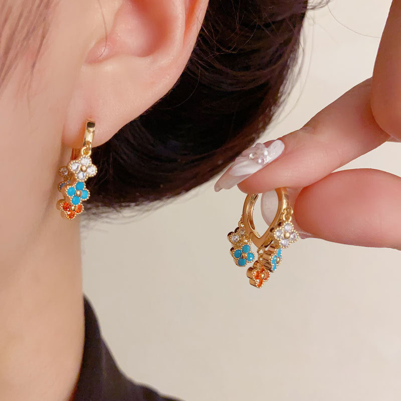 Luxury Colorful 4Leaf Flower Tassel Ear Cuff Earrings – Floral Design