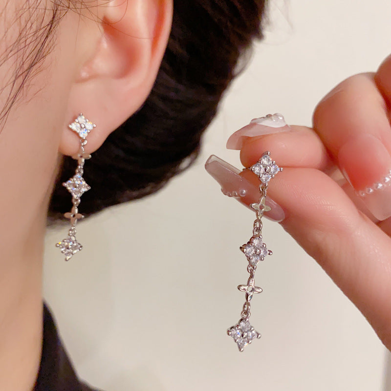 14K Gold Full Zircon Star Tassel Drop Earrings - Chic Elegance Design