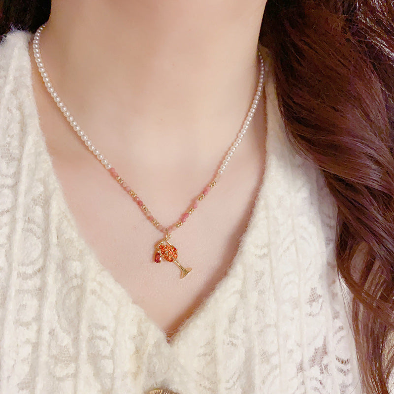 14K Gold-Plated Glass Bead Wine Glass Pendant Necklace – Chic Design