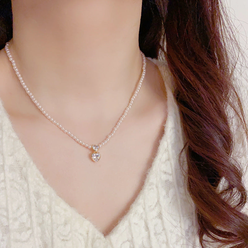 14K Gold-Plated Heart Pendant Pearl Necklace–Elegant Minimalist Design