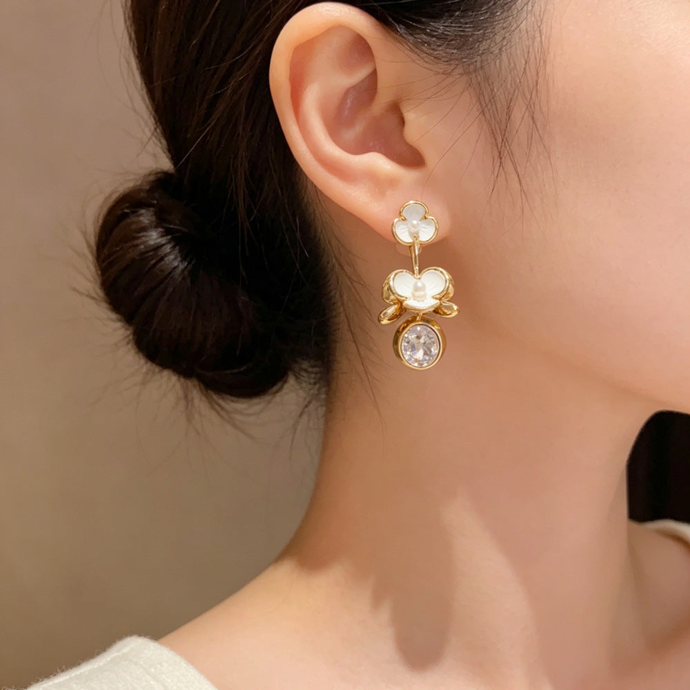 Eaioncol Enamel Flower Tassel Drop Earrings Gold
