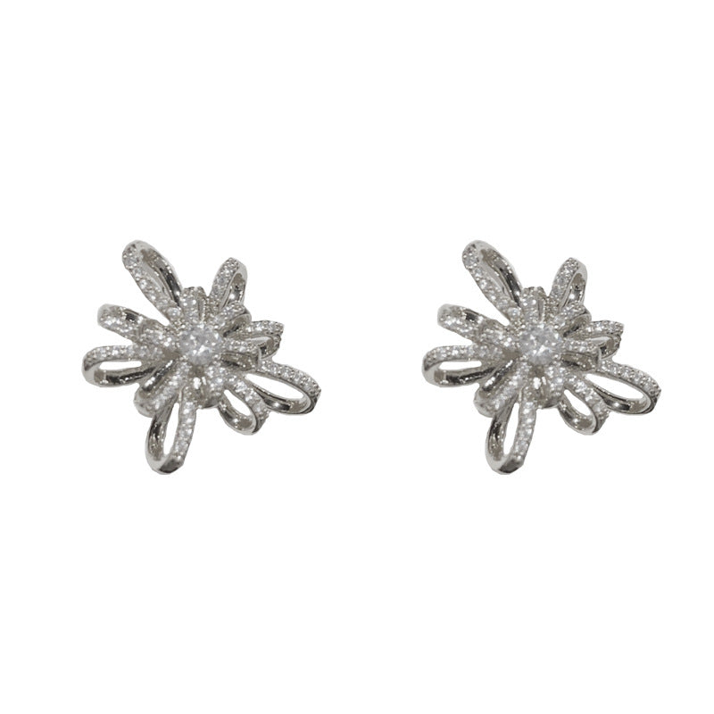14K Gold-Plated Zircon Firework Stud Earrings - Elegant & Chic Design