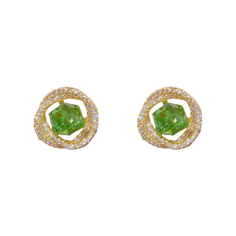 14K Gold Zircon Green & Purple Wrap Stud Earring- Chic Elegance Design