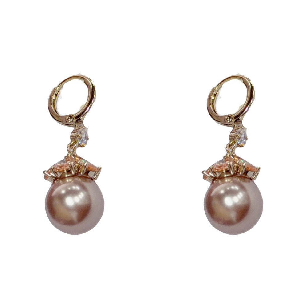 Eaioncol Coffee Gold CZ Petal Pearl Drop Earrings