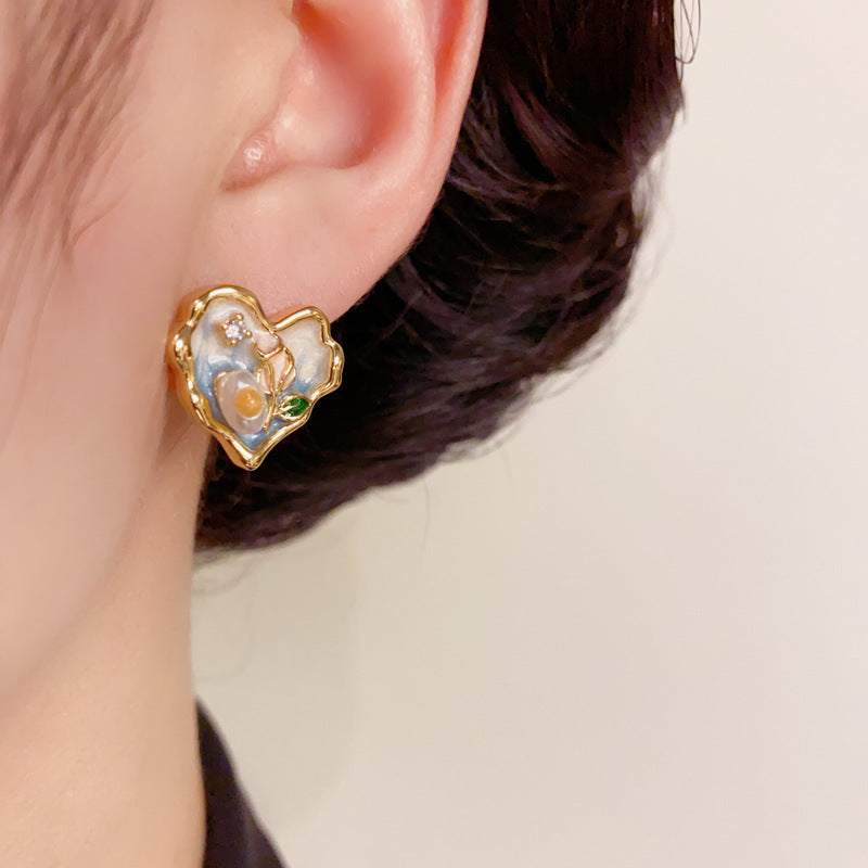 14K Gold-Plated Floral Heart Stud Earrings – Sweet Minimalist Design