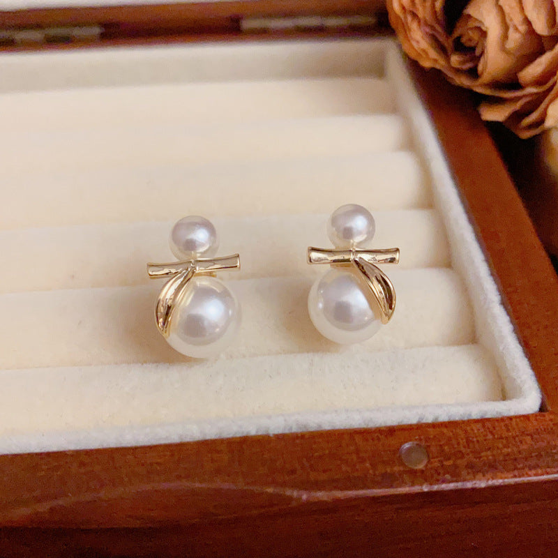 Elegant Bamboo Joint Pearl 14K Gold Earrings – S925 Silver Needle