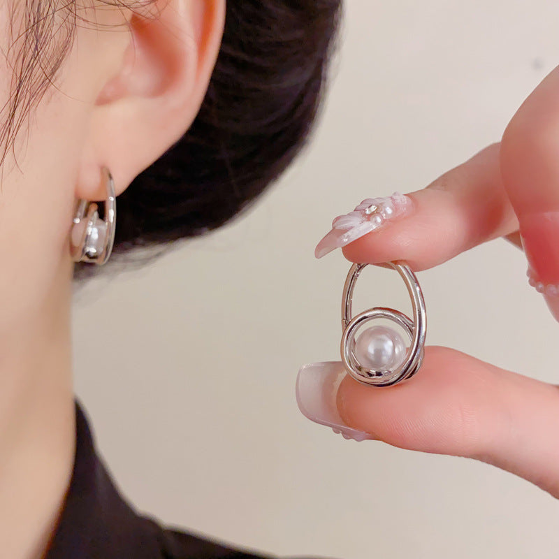 Eaioncol Twisted Metal Pearl Hoop Earrings Gold Silver