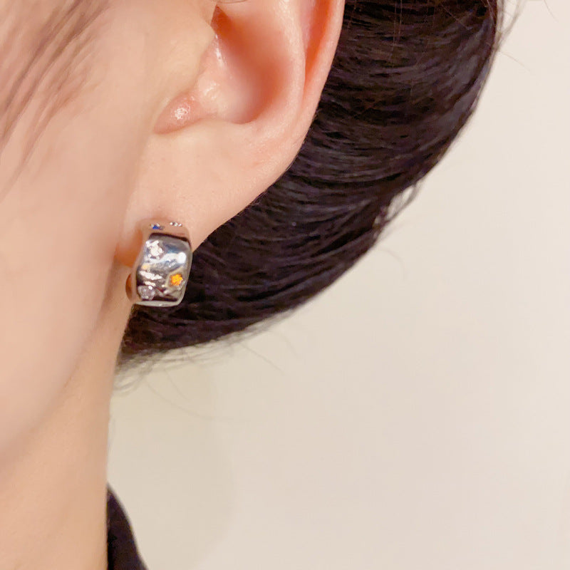 14K Gold-Plated Star Metal C-Shaped Hoop Earrings – Minimalist Design