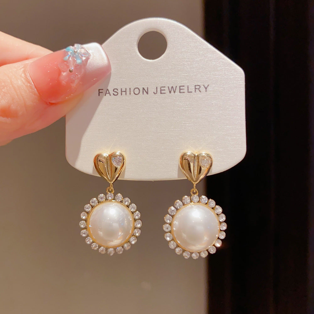 Eaioncol Heart CZ Pearl Hoop Earrings 14K Gold Plated White Red