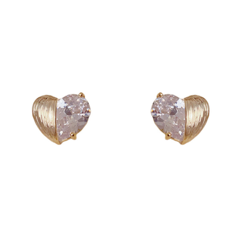 Luxury Zircon Metal Spliced Heart Stud Earrings – Elegant Design