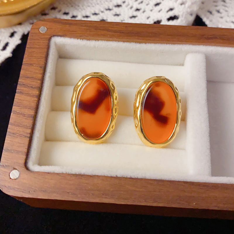 Elegant Leopard Resin Oval Stud Earrings – Geometric Design