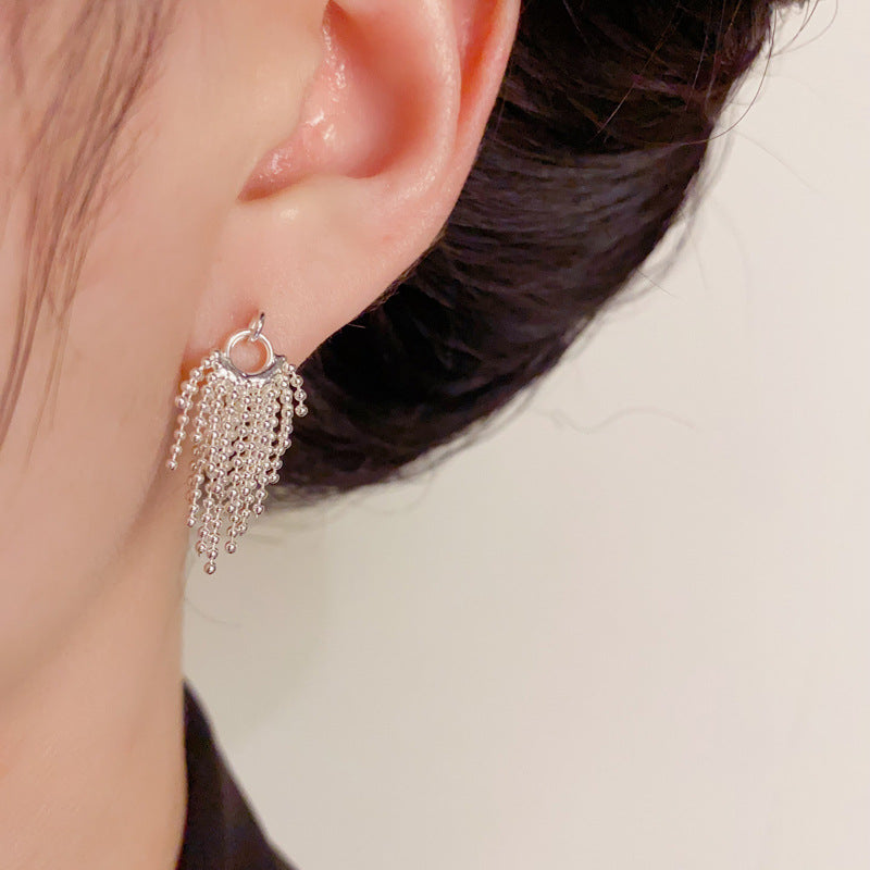 Luxury Metal Bead Tassel Drop Earrings – Elegant Geometric Design
