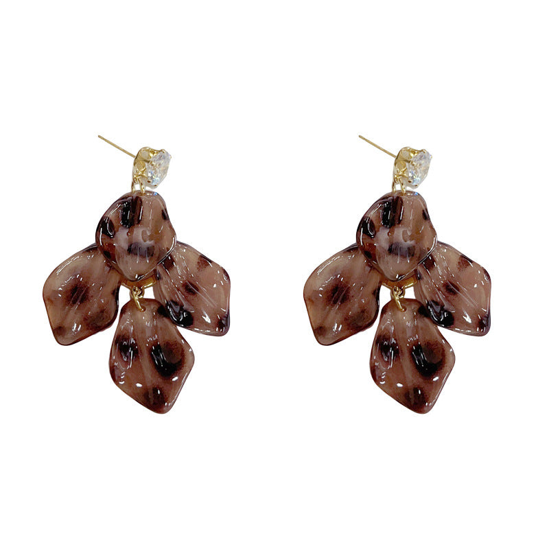 Elegant Leopard Print Leaf Tassel Earrings – Floral Design