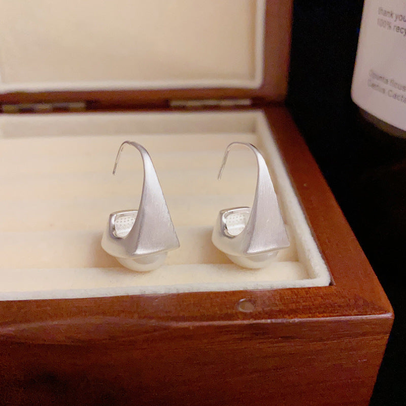 14K Gold-Plated Brushed Metal Handbag Pearl Hook Earrings- Chic Design