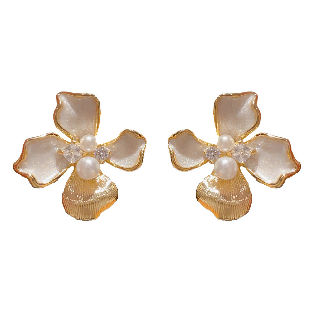 Eaioncol Enamel Floral Petal Stud Earrings Gold